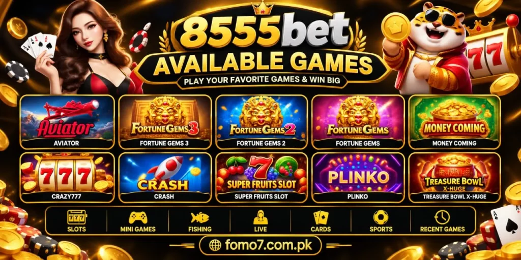 8555 Bet available games and gaming categories