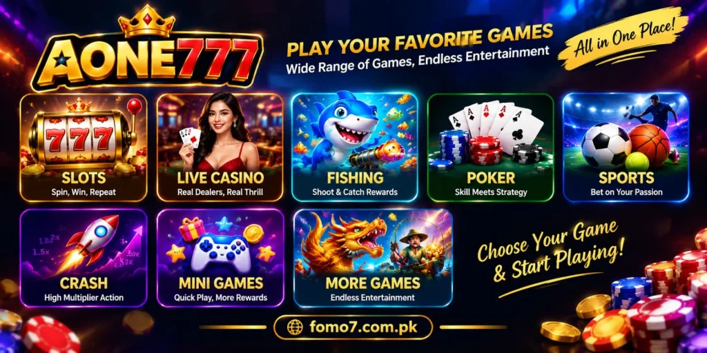 AONE777 Game available games including slots poker fishing sports and mini games