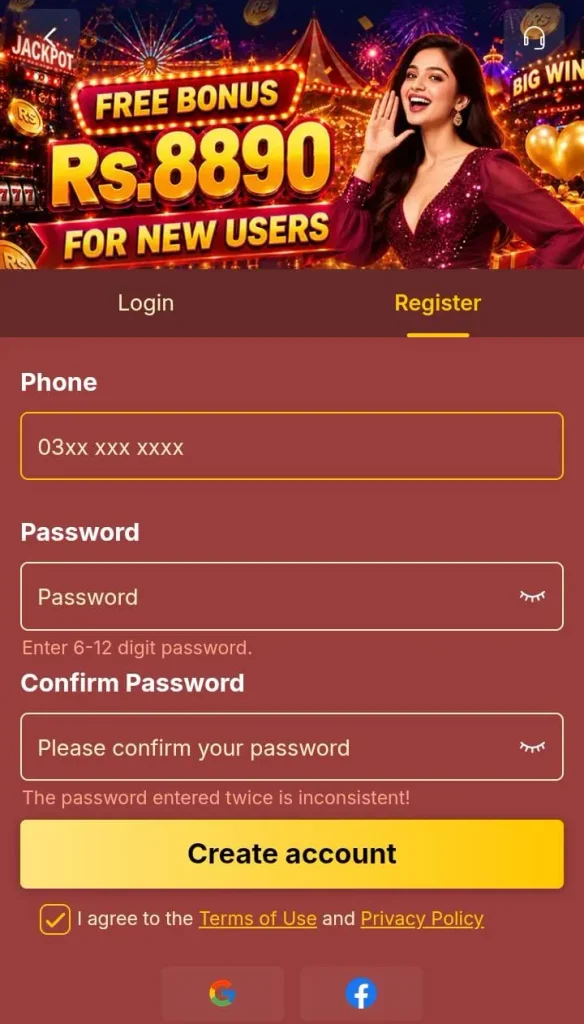 AONE777 Game registration page and account sign up process
