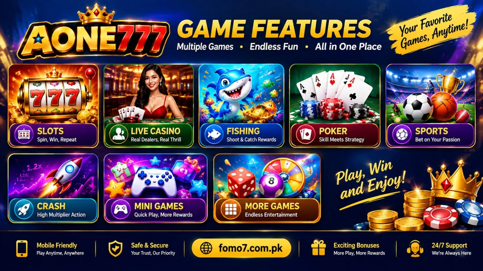 AONE777 Game features including bonuses daily rewards and mobile gaming