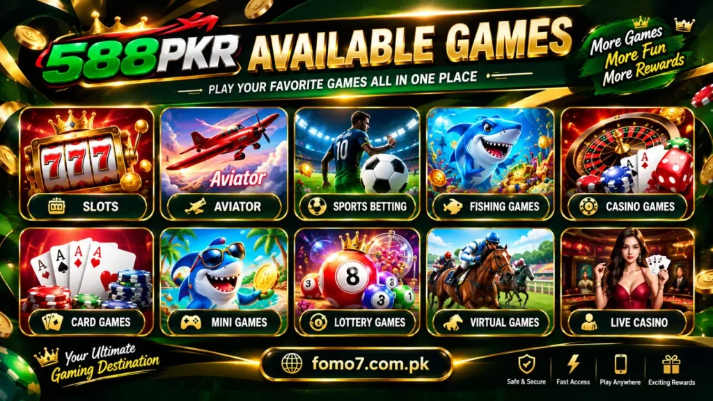 588PKR Game categories displaying available slots, mini-games, and other gaming options.